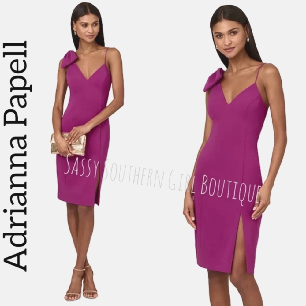 🆕⭐ Adrianna Papell Purple Orchid Bow Mini Dress